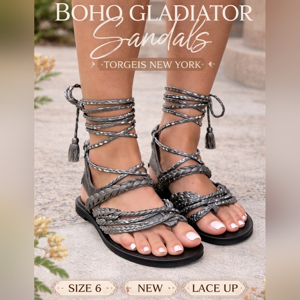 Torgeis New‎ York Gladiator Sandals Size 6 Boho Braided Lace Up NEW